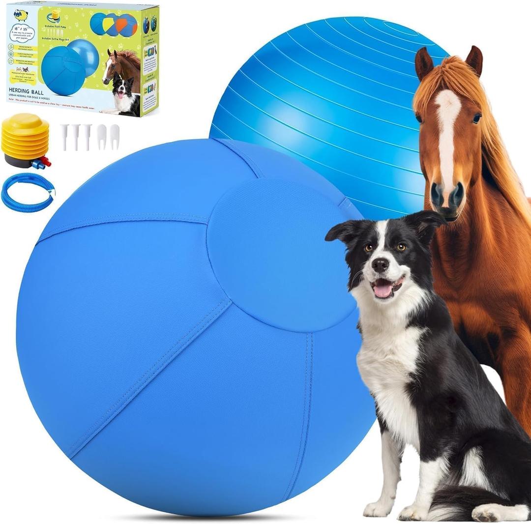 Herding Ball for Dogs and Horses - 18" Jolly Ball for Dogs, Agility Training Equipment, Herding for Australian/ German Shepherd, Improved Bite-Resistant, Reinforced Sewing Dog Toys - Blue Medium
