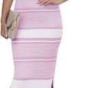 Saodimallsu Womens Summer Midi Bodycon Sweater Dress Sexy V Neck Tie Shoulder Striped Knit Side Slit Sleeveless Tank Dresses (Pink)