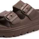FUNKYMONKEY Women's Comfort Slides Double Buckle Adjustable EVA Flat Sandals (Size 8)