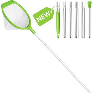 Pool Skimmer Net with 6-Section Reinforced Aluminum Pole, Deep Ultra Fine Mesh Leaf Skimmer Rake for Fast Debris Removal, 56.3" Adjustable Length for Cleaning Swimming Pools, Spas, Tubs & Ponds