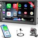 7" Wireless Double Din Car Stereo Apple Carplay Radio Screen for Car Audio Receivers, Bluetooth 5.1 Car Play Android Auto Touchscreen Backup Camera USB/AUX/TF SWC FM