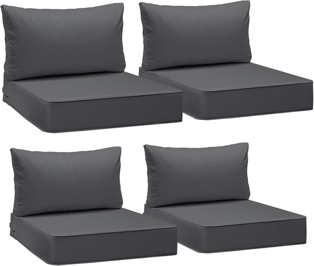 AAAAAcessories Outdoor Deep Seat Cushions, Waterproof, Fade-Resistant Patio Furniture Replacement Cushions, 25.5" x 25.5" x 5" + 25.5" x 13.5", Set of 4, Dark Gray