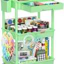 3-Tier Rolling Cart with Drawer & Lockable Wheels, Bathroom Storage Organizer Multifunctional Rolling Storage Cart for Bathroom, Kitchen, Office, Craft, Makeup, Baby Essentials, Green