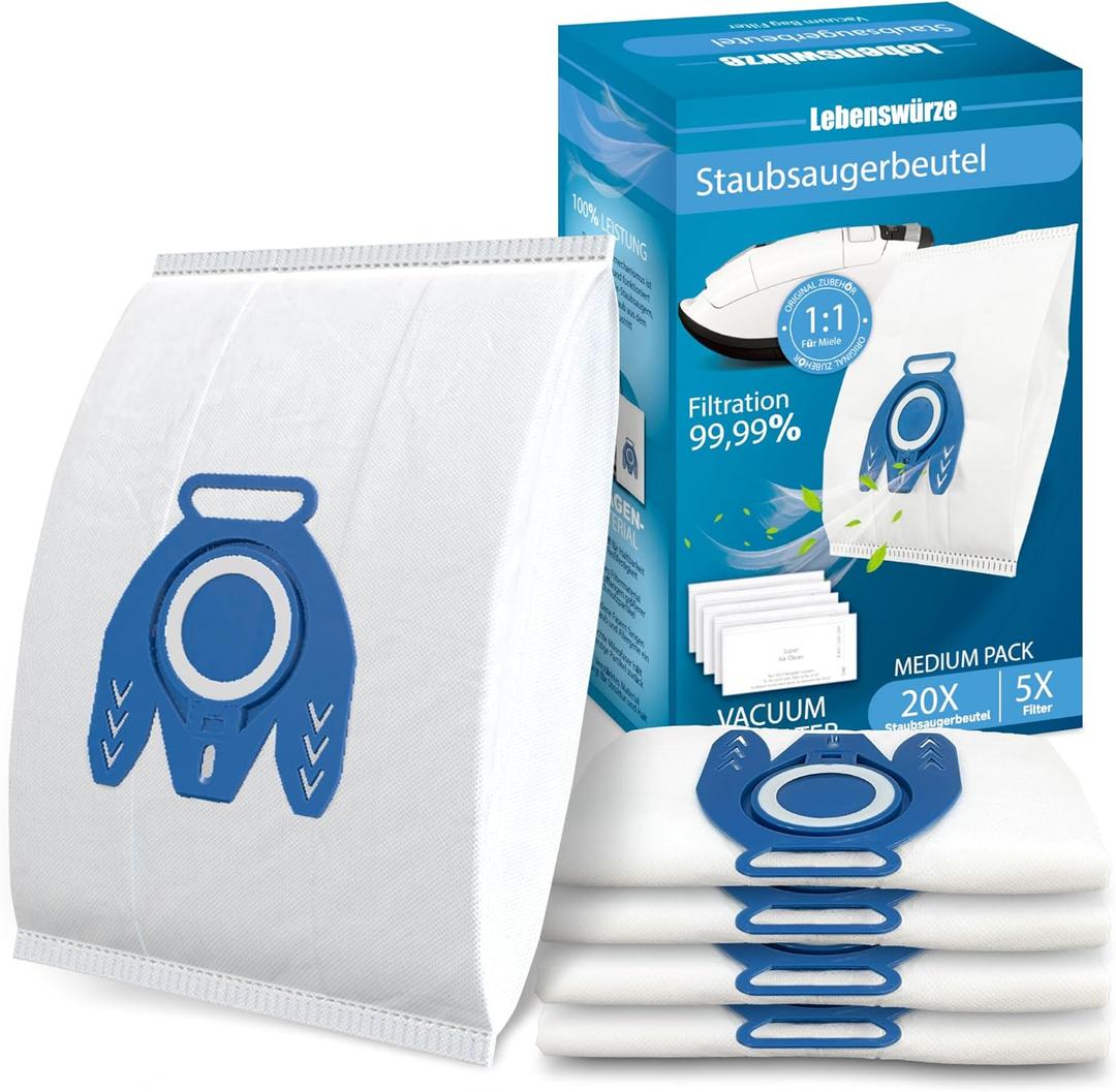 20 Pack 3D Airclean GN Vacuum Bags for Miele Complete C3, Classic C1, Complete C1, Complete C2, S2, S5, S8 Series Canister Vacuum Cleaner, Anti Allergy Dust Bag with 5x Motor Protection 5x Air Filter