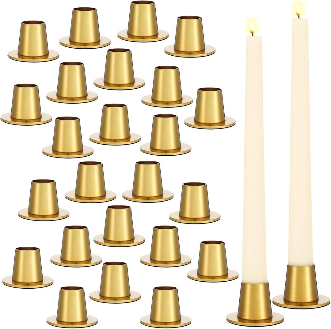 Mumufy 24 Pcs Gold Candle Holders Bulk Brass Metal Taper Candlestick Holder for Wedding Anniversary Party Table Centerpiece Dinner Room