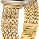Minyee Metal Bands Compatible with Fitbit Sense 2/Versa 4/Versa 3/Sense Bands Women, Dressy Stainless Steel Multi-chain Designer Luxury Link Bracelet Wristband Replacement Strap ( Gold)