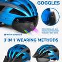 FUNWICT Adult Bike Helmet with Visor and Goggles for Men Women Mountain Road Bicycle Helmet Rechargeable Rear Light Cycling Helmet (XL: 59-63 cm (23.2-24.8 inches), Blue Grey)