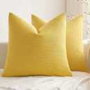 MIULEE Pack of 2 Decorative Farmhouse Linen Pillow Covers Rustic Boho Accent Outdoor Couch Throw Pillow Covers for Cushion Bed Sofa Living Room Home Decor 18x18 Inch Yellow