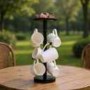Coffee Mug Tree, Cup Holder for 6 Cups, with Tray for Phone, Tissues or Capsule (Black)