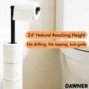 DAWNER 24" Black Toilet Paper Holder Free Standing, Stainless Steel Rustproof Toilet Paper Stand with Storage, Stable Heavy Weighted Flat Base for Apartment, Bathroom, Kitchen, Matte Black Finish