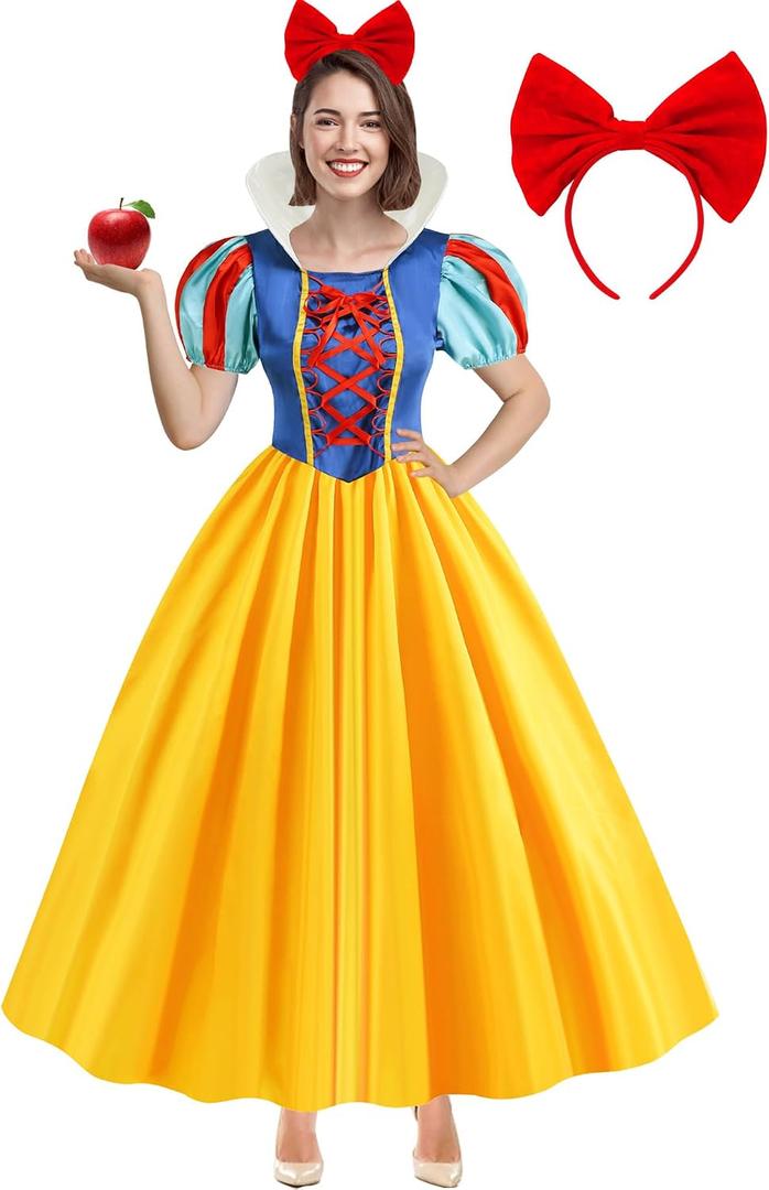 WISHTEN Princess Costume for Women,Adults Princess Dress with Headband, Halloween Costume Dress Up Outfit, Large