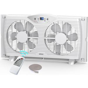 shinic Twin Window Fan, 9-Inch Blades Reversible Airflow, Thermostat Control, 3 Speeds, 23.8"-37" Expandable Width, Window Exchaust Fans for Home Bedroom, ETL Certified
