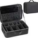 Makeup Travel Case, 16 Inch Makeup Artist Bag with Compartment and Dividers, Portable Cosmetic Bag for Women with Brush Storage Sturdy Dual Zip Closure, Waterproof, Durable, Gift for Her, Black