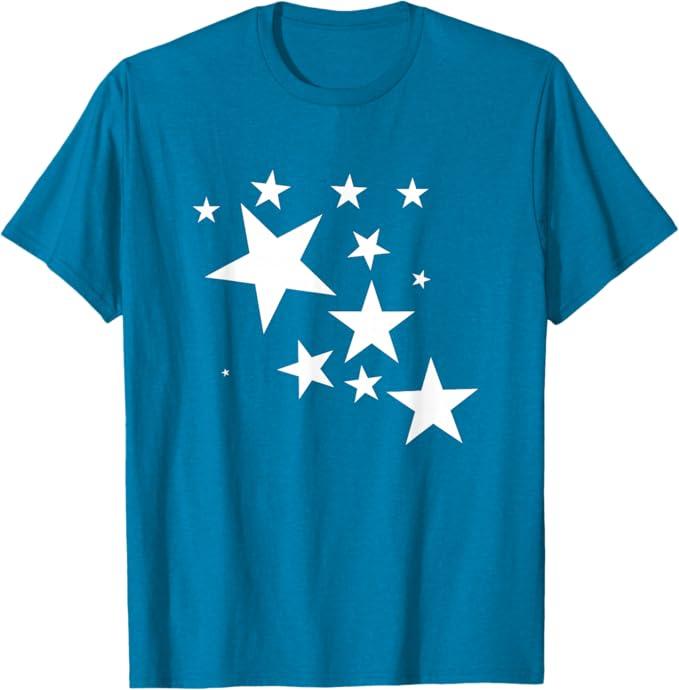 White Stars Star-Pattern-Design Costume Gift Men Women Kids T-Shirt (Blue, M)