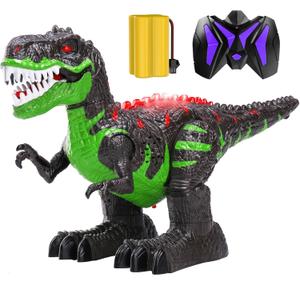 TEMI Remote Control Dinosaur Toys for Boys 3 4 5 6 7 8 Years, Electrical Stunt RC Walking Dinosaur Toy with Light and Sound, Rechargeable Battery, 360 Rotating, Birthday Toys for Kids (Green)