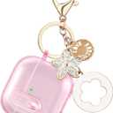 (with Safety Lock) Clear Case Compatible with Cute Apple Airpods 4 Cases 2024 Women, VISOOM Soft TPU Transparency Air pods 4 Gen Cases iPods 4 Earbuds Case Girl Bling Keychain for Airpod iPod 4th Gen, Pink