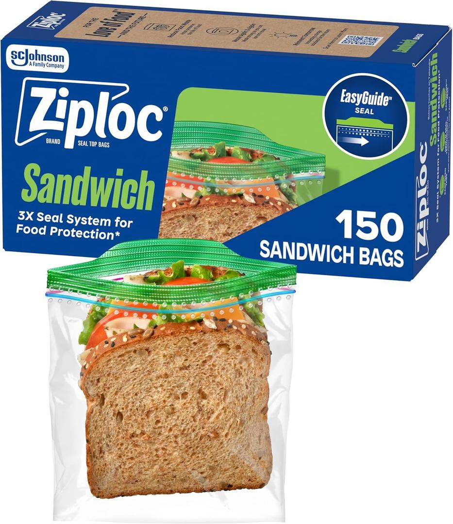 Ziploc Sandwich and Snack Bags, Easy Open and Close, Plastic Food Storage Bags, 150 Bags Total