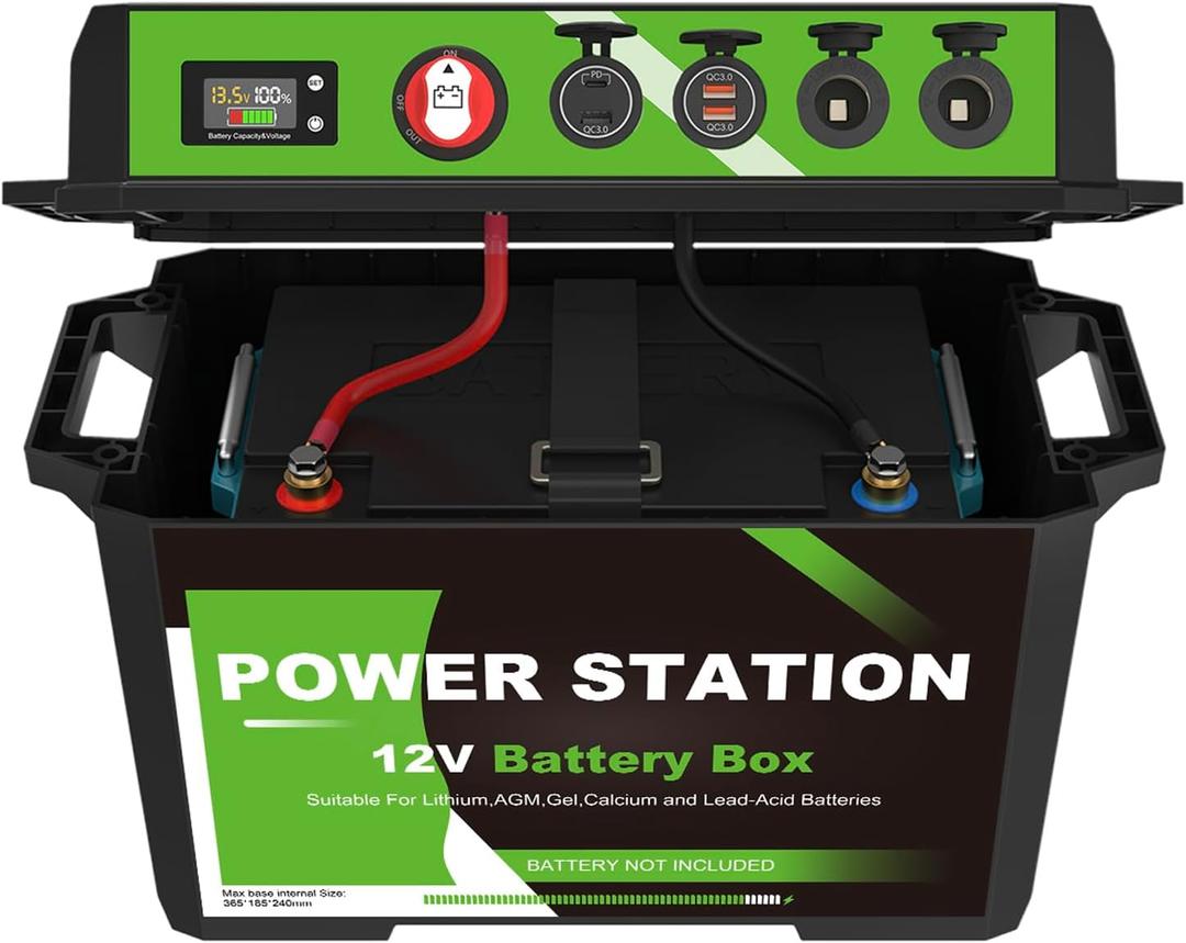 Battery Box Power Center with USB and Anderson Plug, Group 24-31 12V Waterproof Smart Battery Box for Marine, Boat, Trolling Motor, Outdoor Camping, RV (BM001)