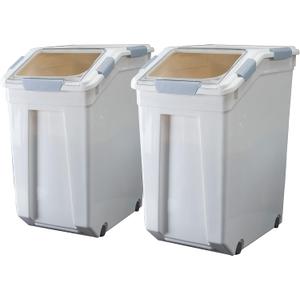 HANAMYA 33 Liter / 50 lbs Rice Storage Container with Measuring Cup, BPA free, For Rice | Grain | Pet Food | Flour, 2 count, White, 11.5"W x 17.6"D x 19.5"H