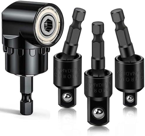 Fruholt Flexible Drill Bit Extension Set with Right Angle Attachment, 360° Rotatable 1/4 3/8 1/2" Impact Grade Socket Adapter Sets for Cordless Drill & Screwdriver, Power Drill & Driver