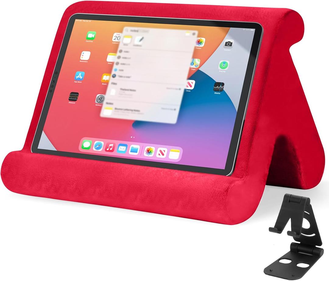 Universal Multi-Angle Tablet Stand Holder-Soft Pad Stand with black phone holder for Lap,Knee,Sofa and Bed,Compatible with iPad Pro 9.7,10.5,12.9 Air Mini 4 3,Kindle,Galaxy Tab,E-Reader (Wine Red)