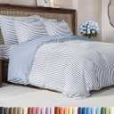 Duvet Cover Full Size - Extra Soft Full Size Duvet Cover - Lightweight & Breathable - Easy Care & Fade Free with Zipper Closures & Ties - 80" x 90" Inches - (Blue Stripes 2) Comforter Not Included