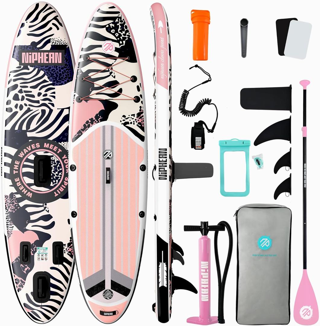 Niphean Inflatable Stand Up Paddle Board with SUP Accessories, Anti-Slip EVA Deck, 106 Inflatable Paddle Boards for Adults & Youth of All Skill Levels (Savanna Chic)