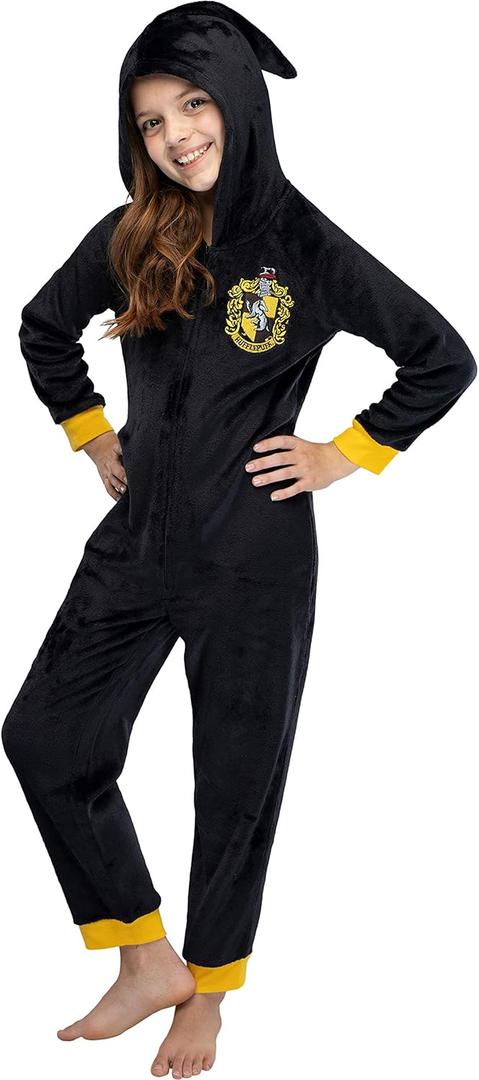 INTIMO Harry Potter Unisex Kids Hooded Pajama Union Suit - All 4 Houses Gryffindor, Slytherin, Ravenclaw, Hufflepuff (10-12)