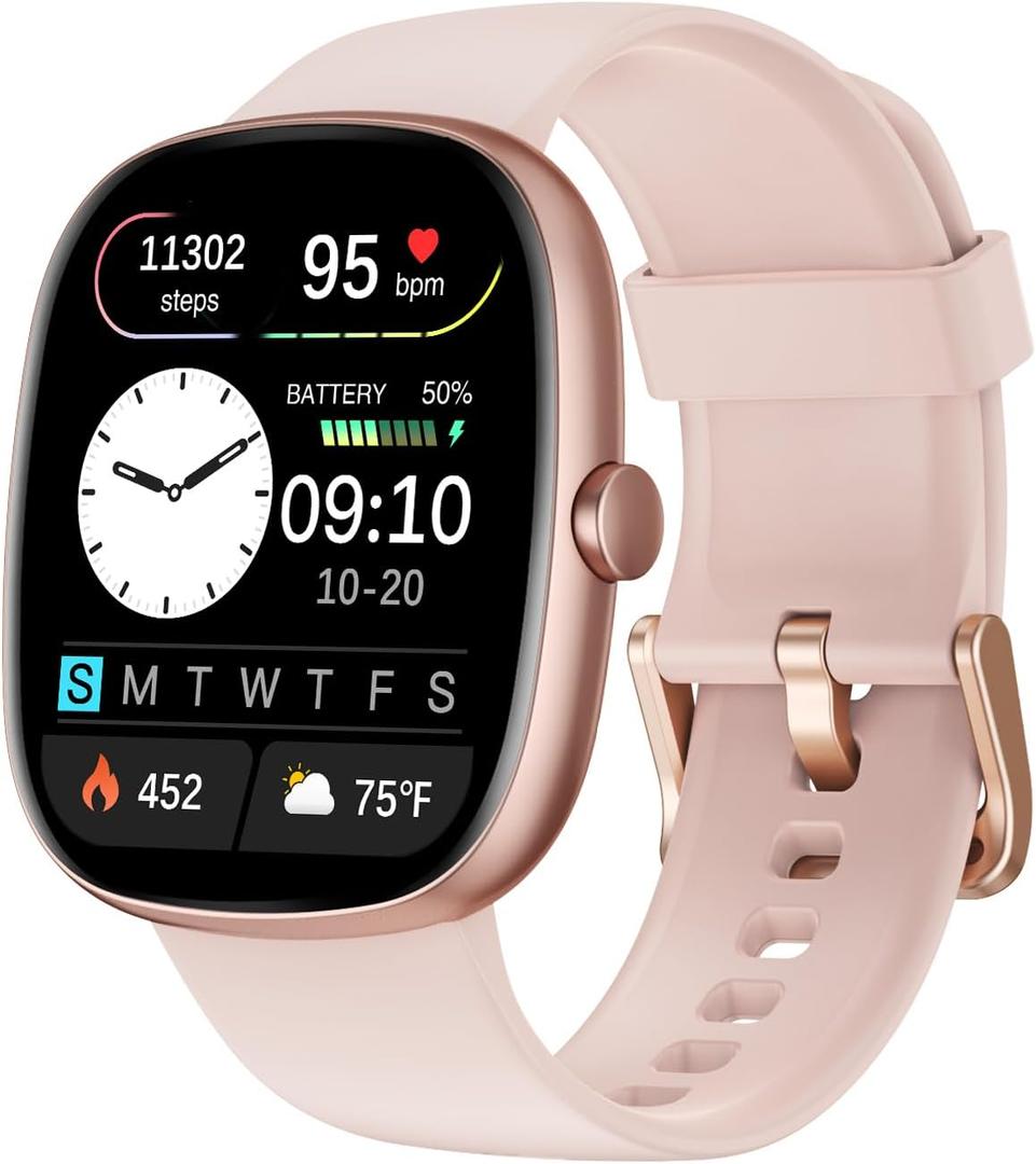 Fitness Tracker 2025 Ver. (Answer/Make Calls), 1.85" Smart Watch Fitness Watches for Women Men with 24/7 Heart Rate Blood Oxygen Monitor Sleep Tracker 100+ Sport Modes IP68 Waterproof (Pink)