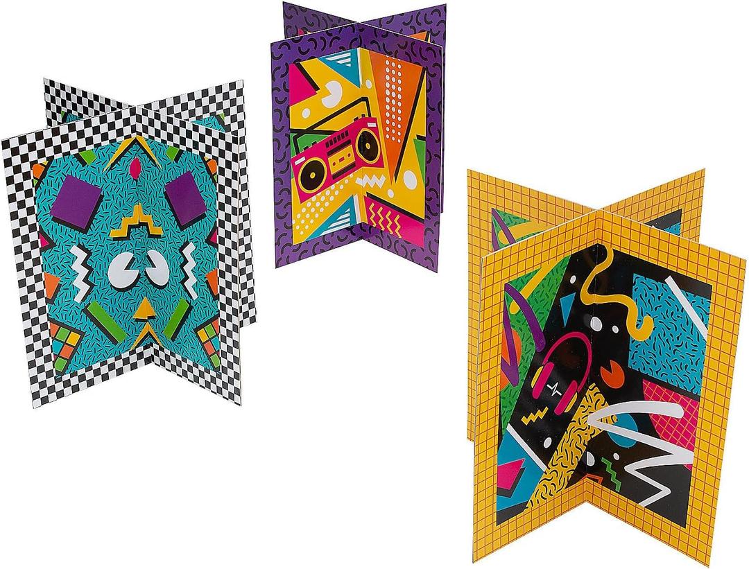 Fun Express 10" Retro Throwback Party Cardstock 3D Centerpiece Set - 3 Pieces