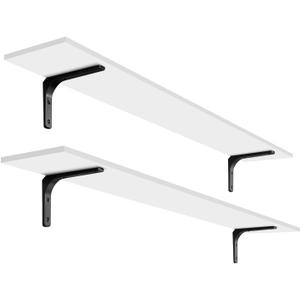 DINZI LVJ Long Wall Shelves, 55.1Inch Wall Mounted Shelves Set of 2, Extra Large Floating Storage Ledges with Sturdy Metal Brackets for Living Room, Bathroom, Bedroom, Kitchen, White