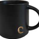 COLLECTIVE HOME - Black Monogram Ceramic Mugs, 15 oz Golden Initial Coffee Cups, Elegant Alphabet Tea Mugs, Personalized Halloween Mug with Gift Box, Perfect for Office and Home Dcor (c)