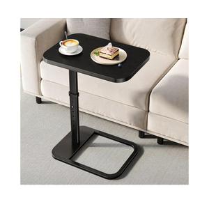 Black TV Tray Table with 9Level Adjustable Height, Lockable FlipTop & Rounded Metal Corners, C Shaped Sofa Side End Table for Couch, Bed, Chair, Living Room, Snack Table for Eating, Dinner or Laptop