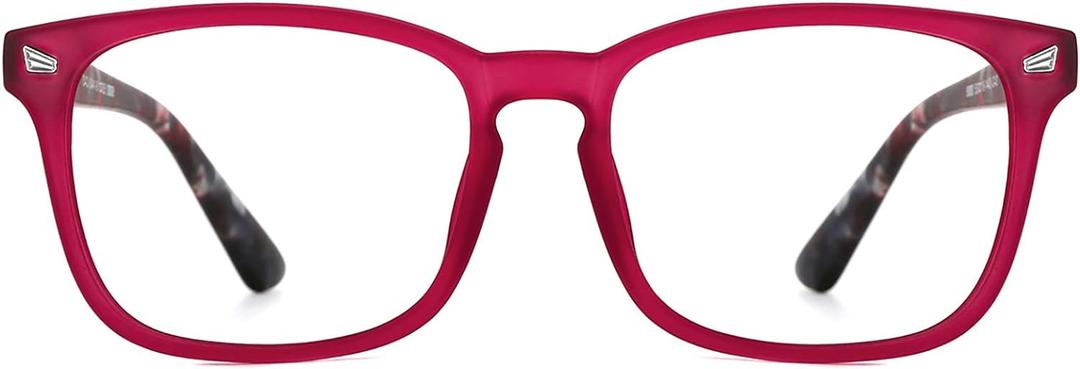 TIJN Blue Light Blocking Glasses for Women Men Clear Frame Square Nerd Eyeglasses Anti Blue Ray Computer Screen Glasses (Matte Burgundy)