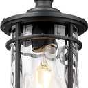 Emliviar 10.2" Hanging Lantern Light for Outside, Modern Outdoor Pendant Lighting Chandelier with Adjustable Chain, Black Porch Light with Water Ripple Glass, XE229H-S WG BK