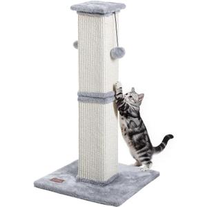 Cat Scratching Post, 33Inch Tall Cat Scratch Post for Indoor Cats Adults and Kitten, Sisal Cat Scratcher with Hanging Balls (Grey)