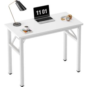 Need 31.5 Inch Folding Computer Desk for Small Spaces, White Study Foldable Writing Table for Home Office, Bedroom, Dorm Room & Student, No Assembly