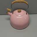 GGC Tea Kettle for Stove Top, 85OZ/2.6QT Whistling Tea Kettles for Boiling Water Milik or Coffee, Pink Stainless Steel Tea Pots with Wood Pattern Folding Handle, Thumb Design Control Kettle Outlet