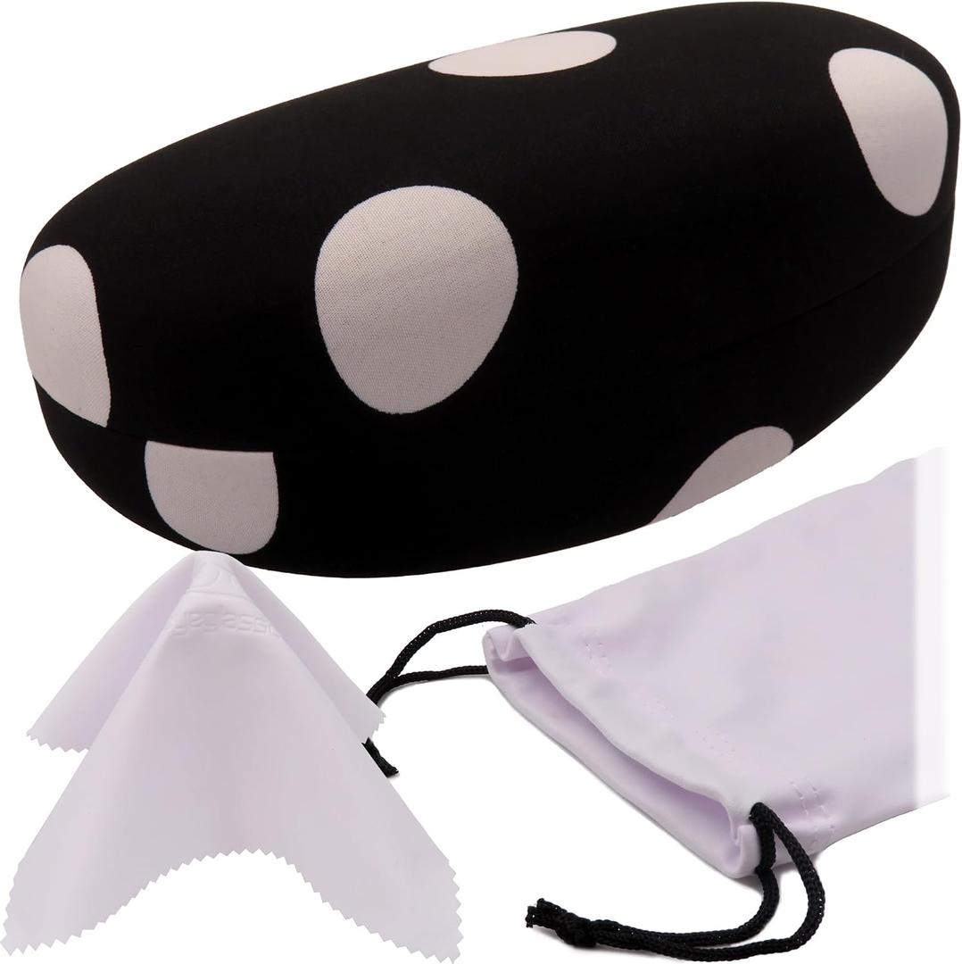 MyEyeglassCase Large Hard Sunglasses Case | fits Large curved Sunglasses, with microfiber bag and cleaning cloth
