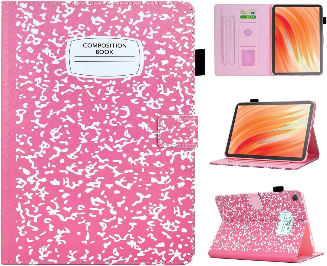Cute Case for All-New Amazon Kindle Fire HD 10 & 10 Plus Tablet (13th/11th Generation, 2023/2021 Release) 10.1",Vegan Leather Slim Folding Stand Cover with Pocket Auto Wake/Sleep,Pink Notebook