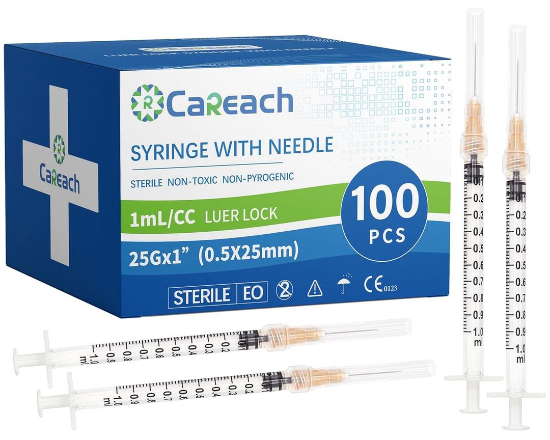 100 Pack 1mL Syringe 25Ga 1inch, Scientific Labs, Measuring and Refilling Inks