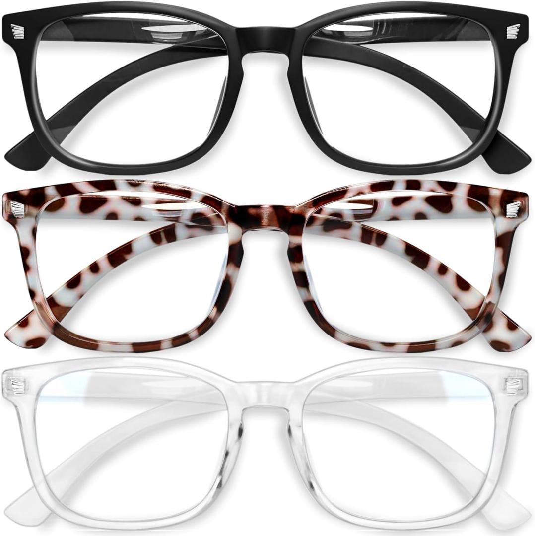 Gaoye Stylish Blue Light Glasses for Woman - Computer Glasses up to 99% Blue Light Blocking - Lightweight Frames - 3 pack (A1 Matte Black+leopard+transparent) Gaoye Stylish Blue Light Glasses for Woman - Computer Glasses up to 99% Blue Light Blocking - Lightweight Frames - 3 pack (A1 Matte Black+leopard+transparent)