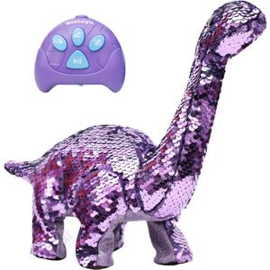 Dinosaur Toys for Girls - Sequin Walking Dinosaur Toy with Remote, Roar, Sing, Walk, and Repeat Features, Dinosaur Toy Gift for Kids, Toddlers, Birthday, Christmas, Easter (Purple)