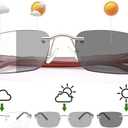 2 Pack Rimless Spring Hinge Photochromic Sun Readers Blue Light Blocking Computer Reading Glasses UV400 Protection Transition Sunglasses Shades Anti Glare Eyewear Gaming Eyeglasses for Men Women