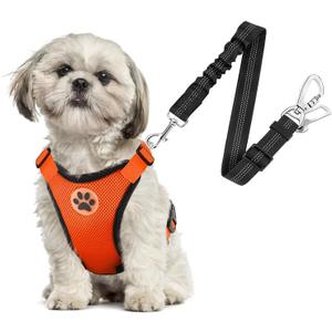 SlowTon Dog Seat Belt Harness for Car, Dog Car Harness Adjustable Mesh Breathable & Dog Seatbelt Safety Tether with Elastic Bungee for Small Medium Large Pets(Orange, Double Clip, XS)