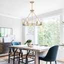 6-Lights Gold Chandelier | Dia 24'' Farmhouse Wagon Wheel Chandelier | Rustic Hanging Dining Room Light Fixture | Apply to Living Room | Kitchen Island | Entryway | Foyer, D24'' 6-Light
