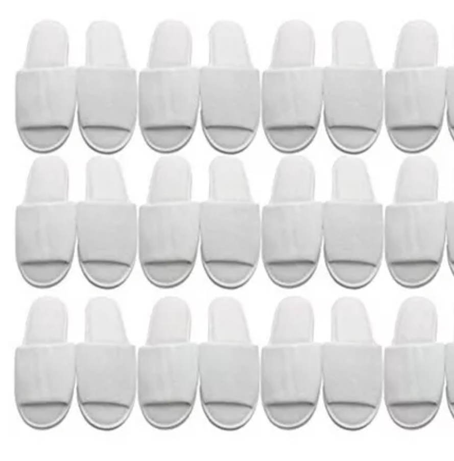 TravelWell Open Toe Terry Spa Slippers Bulk Hotel Unisex Slippers for Women and Men, White, 10 Pairs
