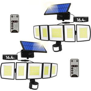 Solar Motion Lights Outdoor - with 16.4ft Cable, 3000LM LED Security Lights for Outside Dusk to Dawn, 2400mAh IP65 Waterproof Flood Lights with Remote for Court Yard Garage Front Door