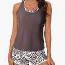 Aleumdr Womens Athletic 3 Piece Tankini Swimsuits with Shorts Swim Tank Tops with Sports Bra and Boyshorts Bathing Suits.Size (L)
