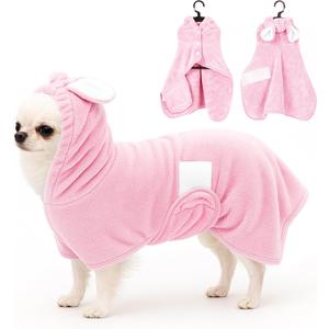 Pet Bathrobe Towel Dog Cat Drying Coat Super Absorbent Cute Dogs Bath Towel Hooded Robe Adjustable Collar & Belly Strap for XSmall to XLarge Pets (Pink, Small)